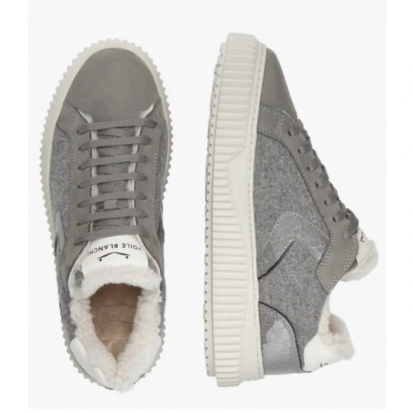 NWT VOILE BLANCHE LIPARI Charcoal Grey Fur Suede and Felt Sneakers - Picture 4 of 16